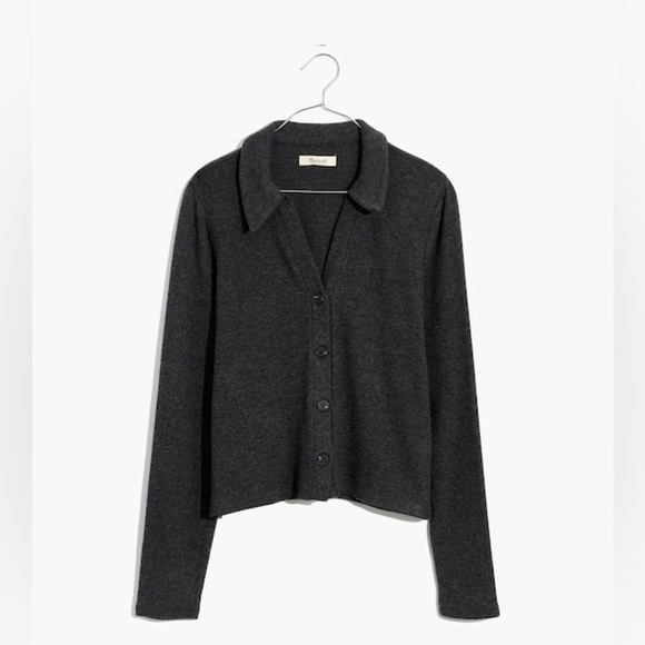 Madewell Gray Polo Sweater Cardigan Crop Ribbed Knit Collared Long Sleeves S - Picture 4 of 7